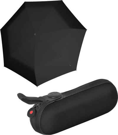 Knirps® Taschenregenschirm X1 mini Damen-Schirm schwarz superthin im Etui, winzig kleiner Regenschirm für die Handtasche mit Befestigungsmöglichkeit durch die praktische Schlaufe