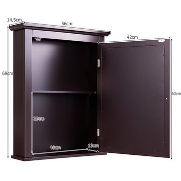 COSTWAY Spiegelschrank Bad, mit Tür& verstellbarem Regal, 56 x 15 x 69,5 cm