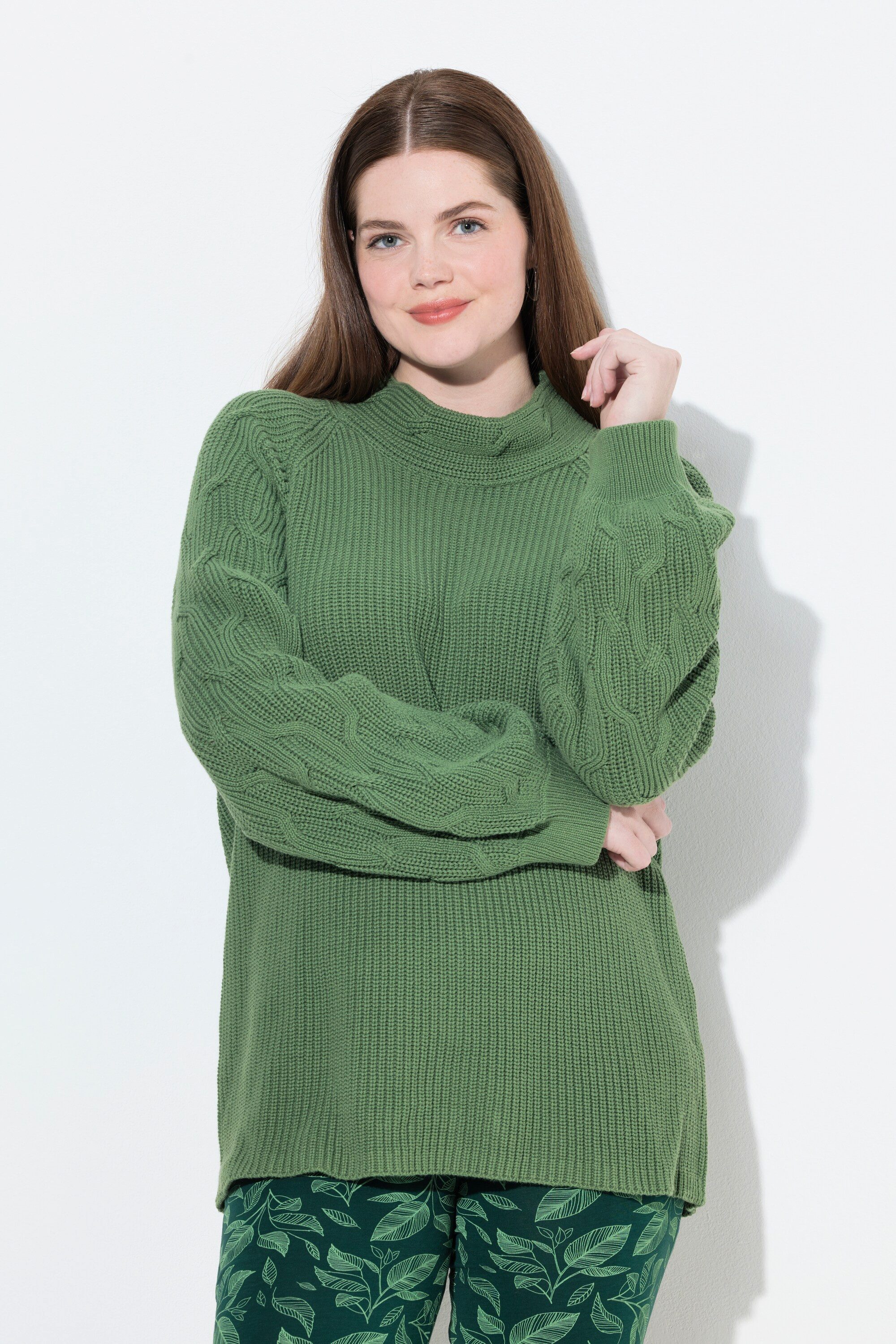 Ulla Popken Strickpullover Pullover Zopfmuster Stehkragen günstig online kaufen
