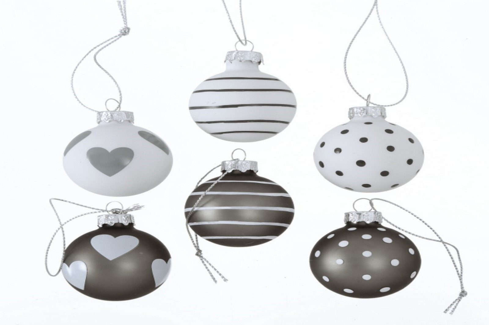 BOLTZE GRUPPE GmbH Weihnachtsbaumkugel Weihnachtskugel Christbaumkugel Glaskugel Ø 4 cm grau weiß 6 er Set
