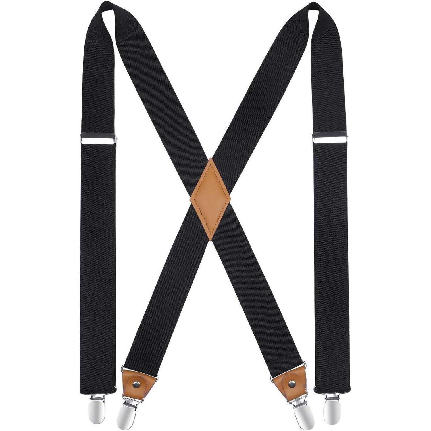 LuxusKollektion Hosenträger Hosenträger Herren 35 mm X Form 4 Metallclips verstellbar Schwarz