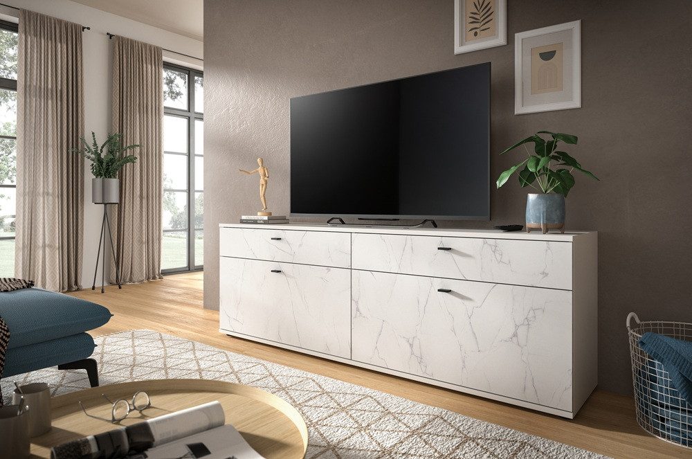 xonox.home Sideboard Lowboard Stone, weiß, Marmoroptik, Sideboard, Wohnzimmerkommode ca. 180 cm