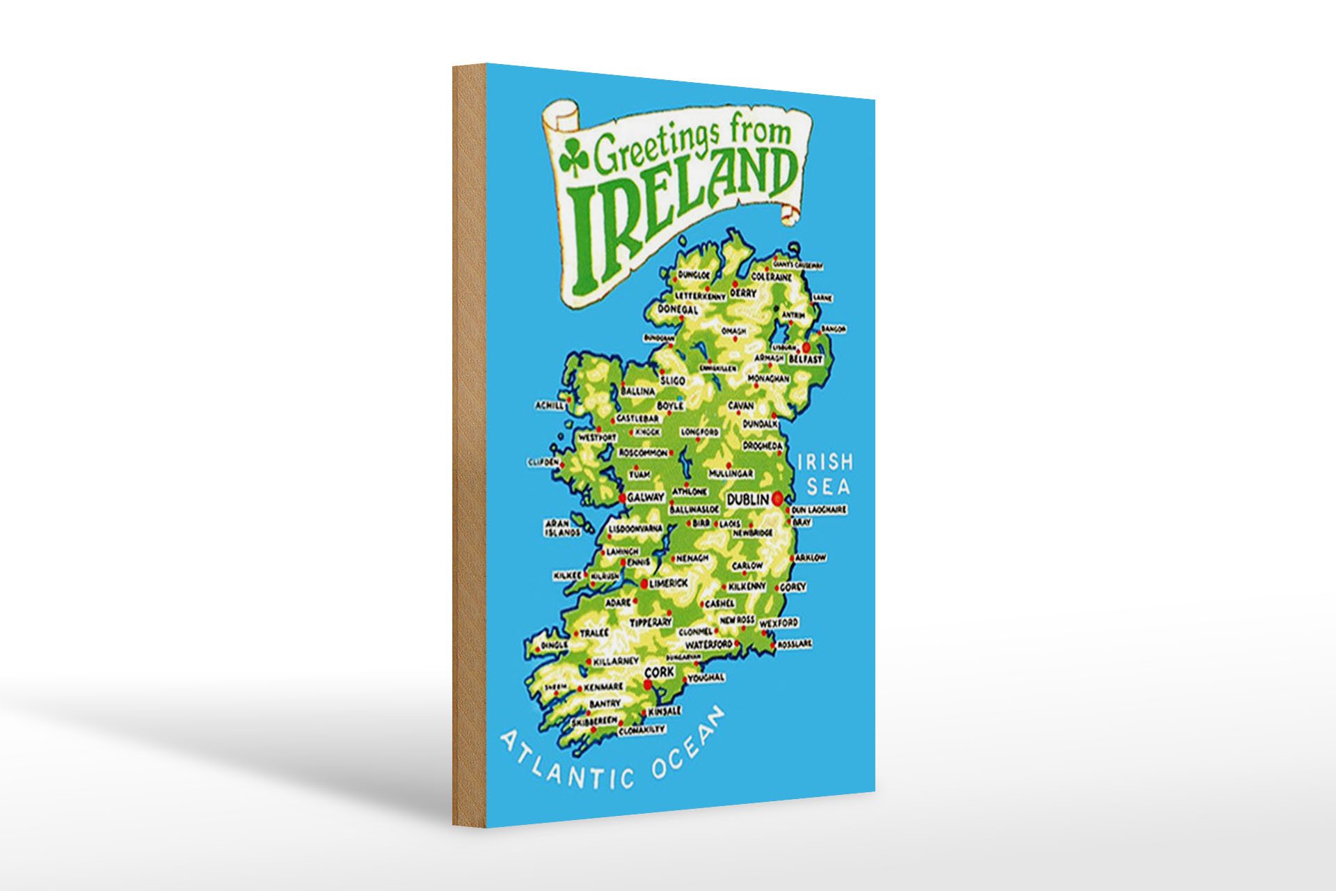 Femer GmbH Holzbild Urlaub 20x30cm Greetings from Ireland Landkarte, (1 St), Glatte Holzfaserplatte (MDF), vorn beschichtet