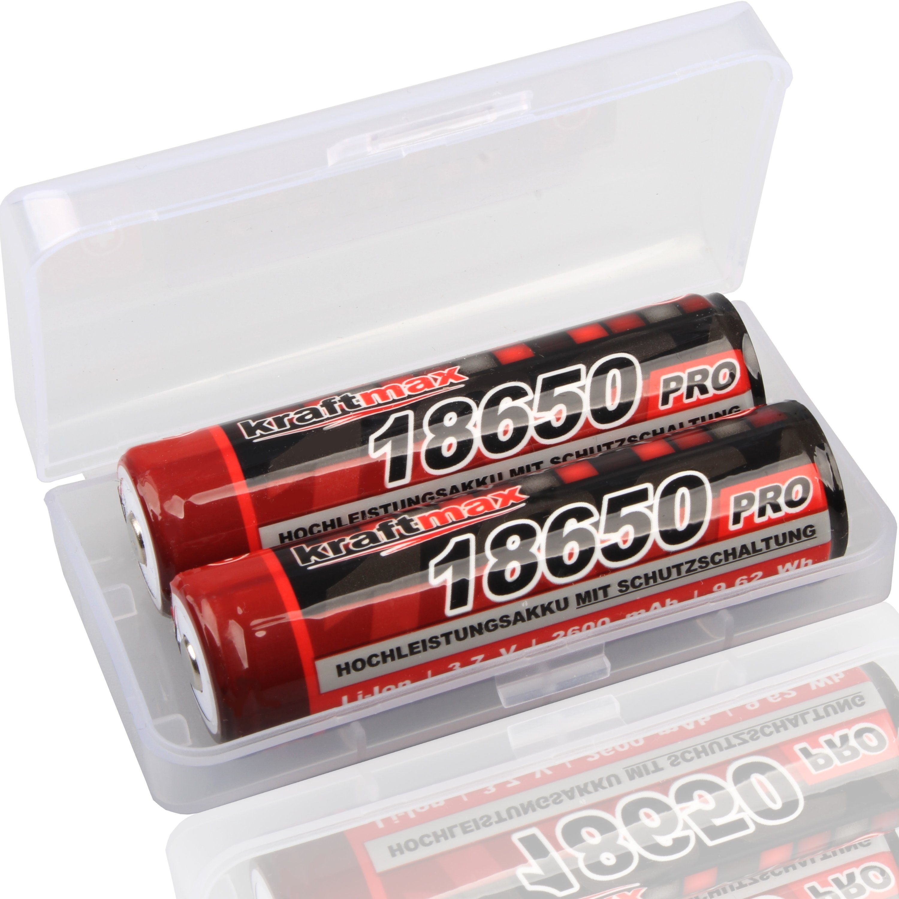 kraftmax 2x 18650 Pro Akku mit PCB Schutzschaltung (3,7V / 9,62 Wh) Akku
