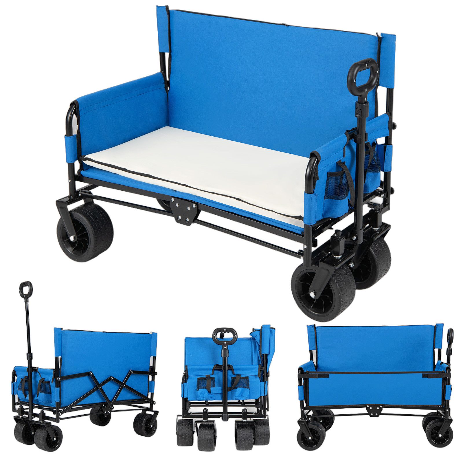 COSTWAY Bollerwagen, 2 in 1 Handwagen faltbar mit Sitzbank, bis 80kg