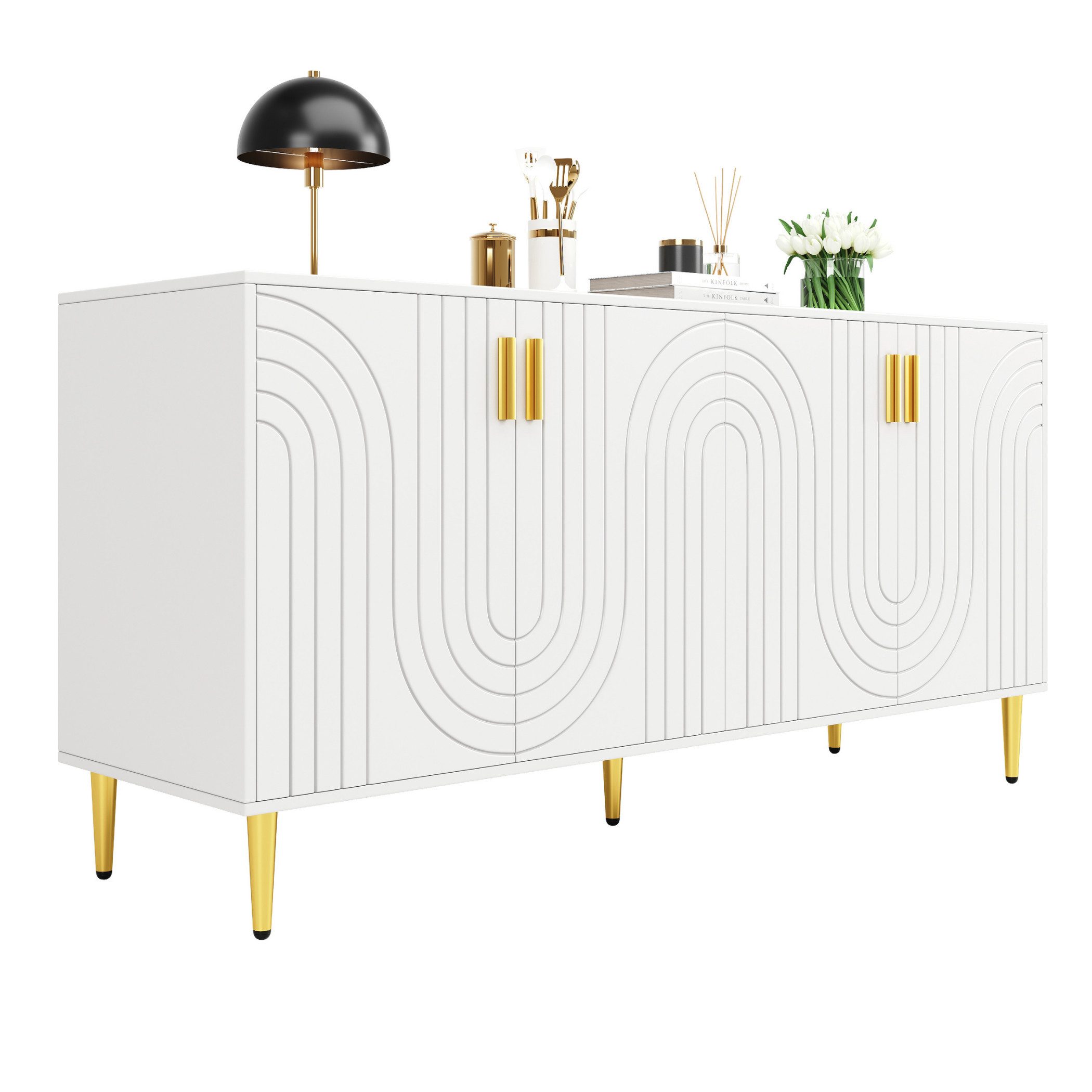 Sideboard Geometrisches Muster Sideboard mit Stauraumschränke 152x40x75 cm