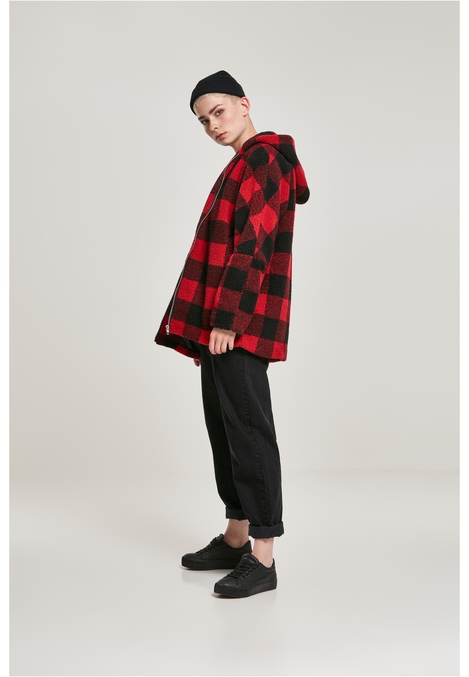 URBAN Sherpa Ladies (1-St) Jacket Damen Winterjacke Oversized Check firered/black CLASSICS Hooded