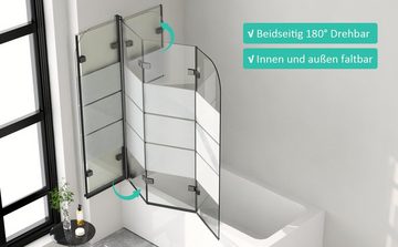 WDWRITTI Badewannenaufsatz 3 teilig Duschwand für Badewanne 140 x 140 Faltwand 180° Faltbar, 5mm Sicherheitsglas, (Badewannenfaltwand milchglas klarglas, Schwarz, Chrom), Rechts-und Links montierbar, mit Bohren