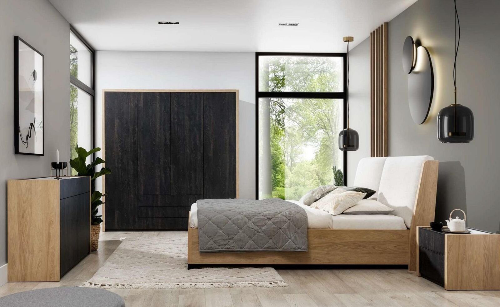 JVmoebel Bett Bett Beige Holz Design Modern Schlafzimmer Doppel Betten  Elegantes (1-tlg., 1x nur Bett), Made in Europa