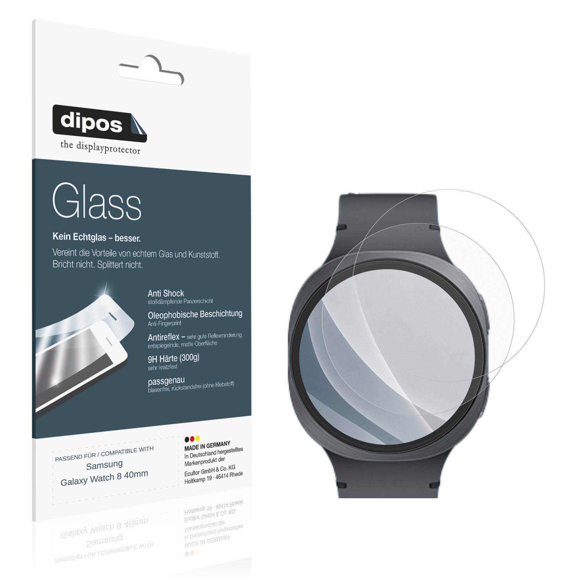 dipos Displayschutzfolie Schutzfolie für Samsung Galaxy Watch 8 40mm, 2 Stück, Displayschutz Schutz Folie Made in Germany