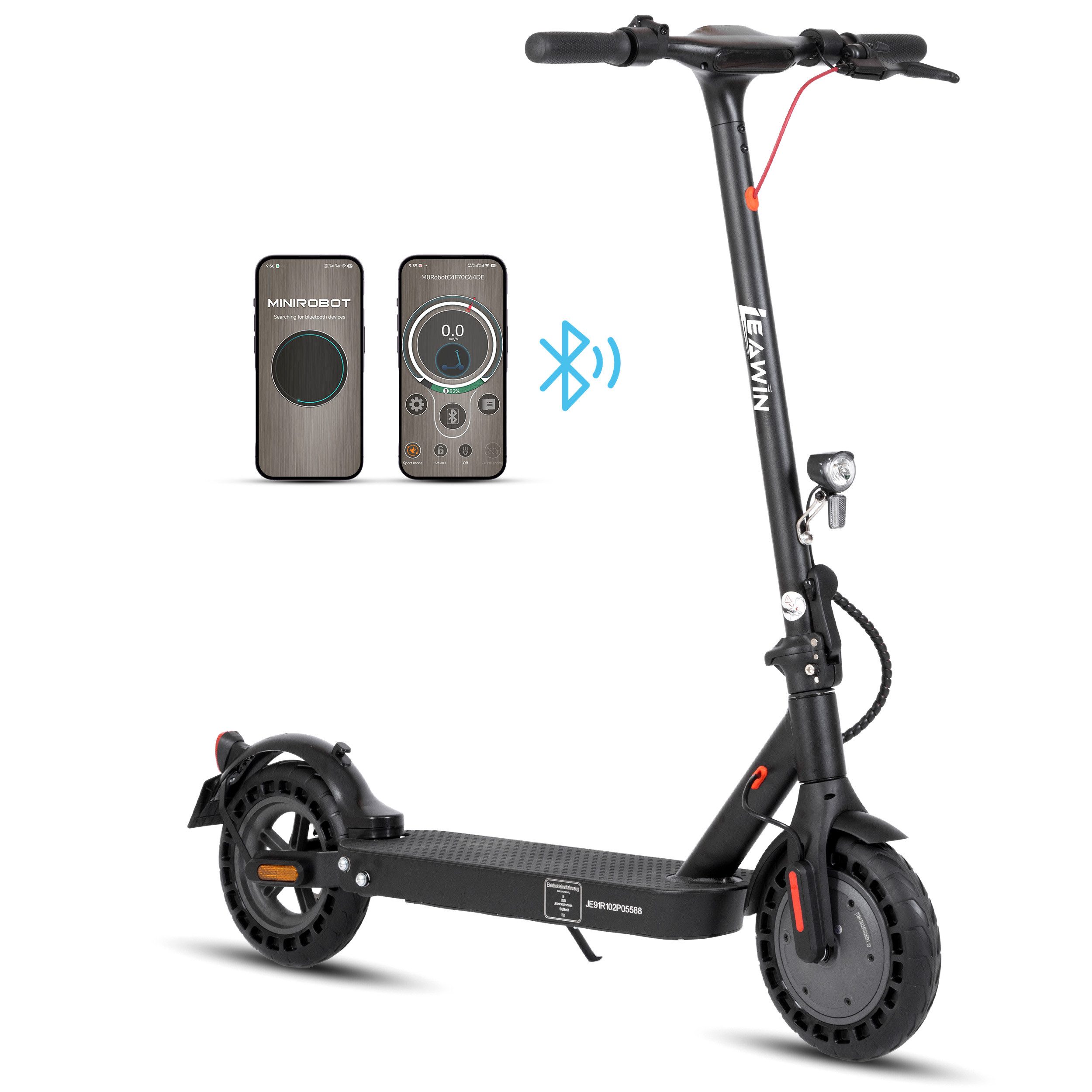 WHEELYOU E-Scooter mit Straßenzulassung 120kg, 10'' klappbarer E-Roller, 35-45km, 500 W, 20 km/h, (mit Schutzblechen, APP, 10'' pannensicherer Vollgummireifen), Elektroroller, klappbar, Stoßdämpfung, Doppels Bremssystem