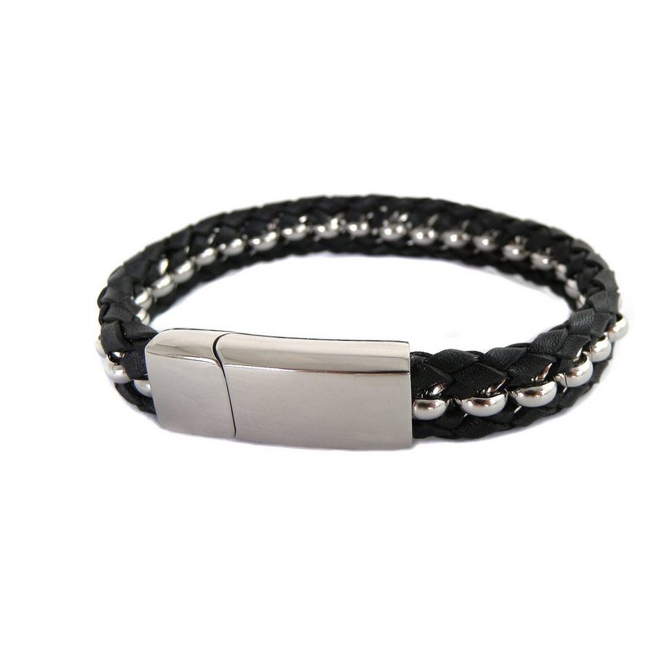 Kingka Armband Klassisches Herren Leder Edelstahl Armband