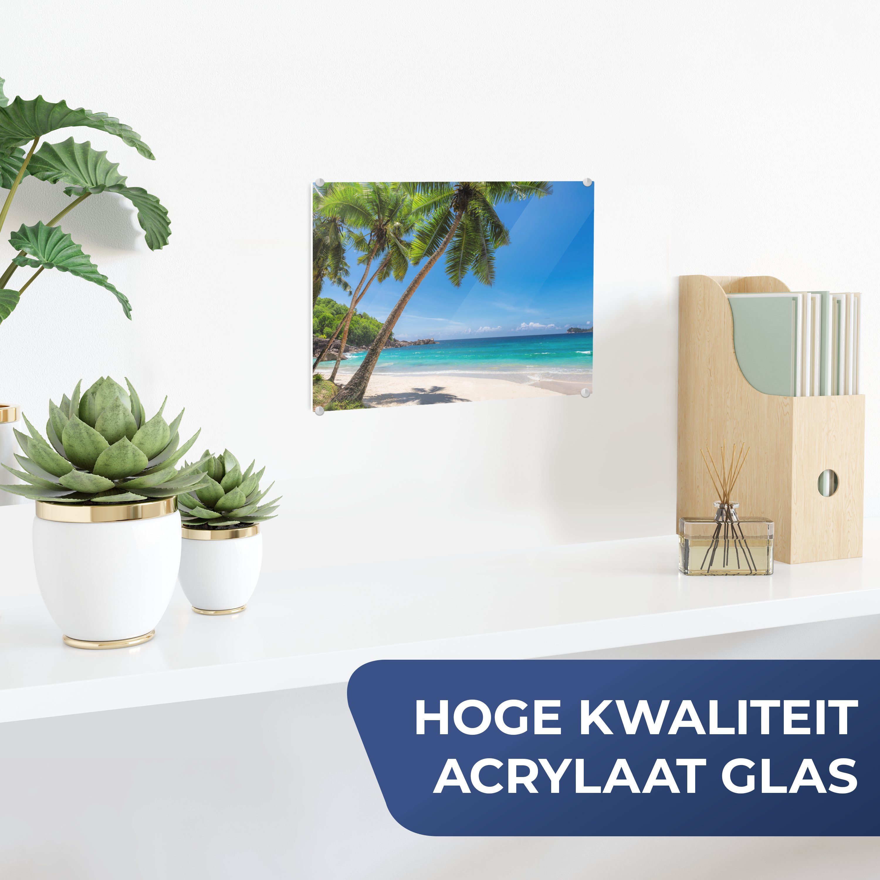 auf - Glas St), Strand - Palme Bilder - Glasbilder MuchoWow Acrylglasbild - Glas (1 - Insel, Foto Meer auf - Wanddekoration Wandbild