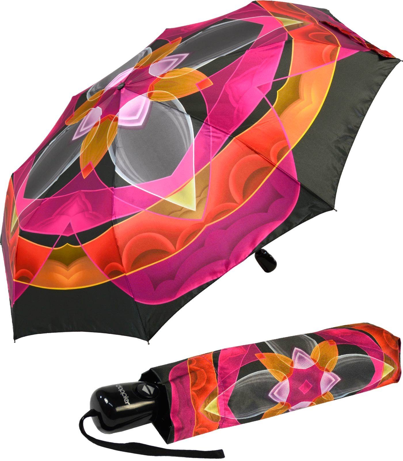 doppler® Stockregenschirm auffällig bedruckter Damenschirm Auf-Zu-Automatik, modernes Design auf einem stabilen Taschenschirm