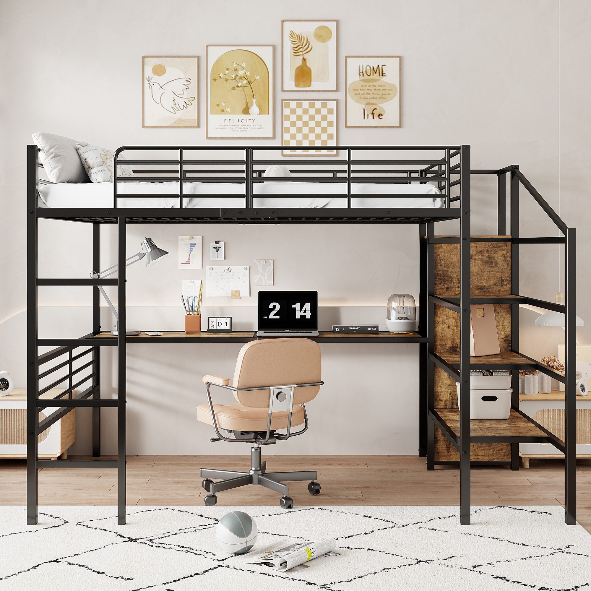 OKWISH Hochbett Jugendbett,Funktionsbett,Einzelbett,Kinderbett (mit Schreib günstig online kaufen