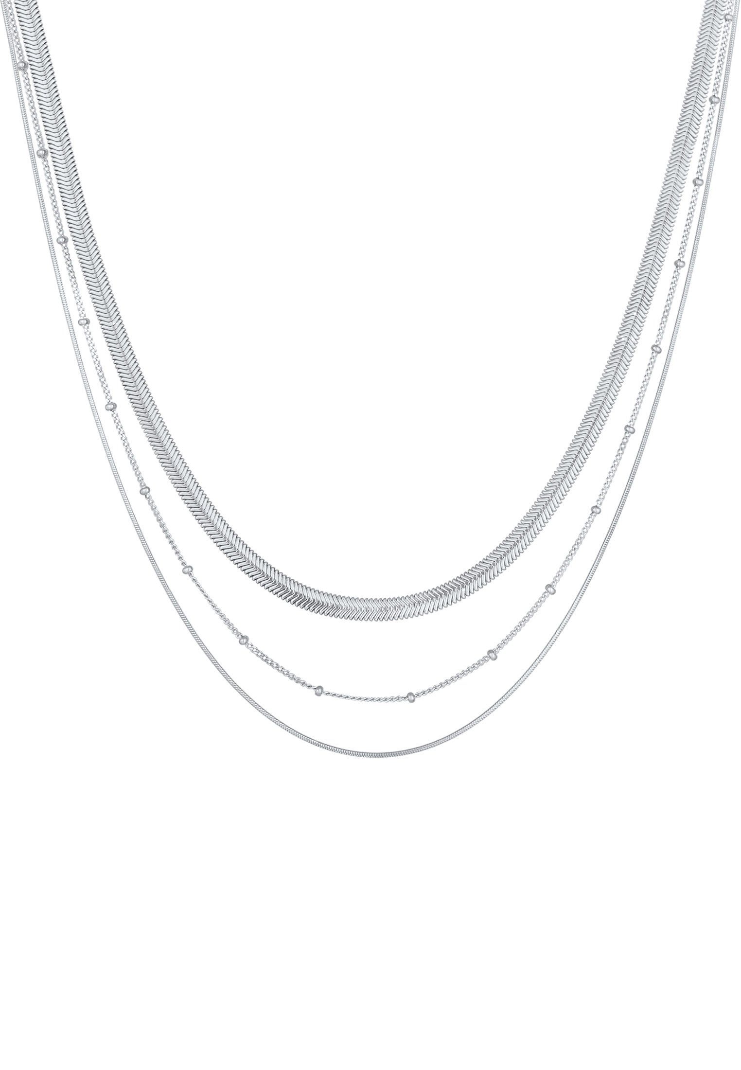 Elli Premium Ketten-Set Halskette Layer 3-reihig Flach Rund Kugelkette 925 günstig online kaufen
