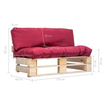 vidaXL Loungesofa Outdoor-Sofa Paletten mit Kissen in Rot Kiefernholz, 1 Teile