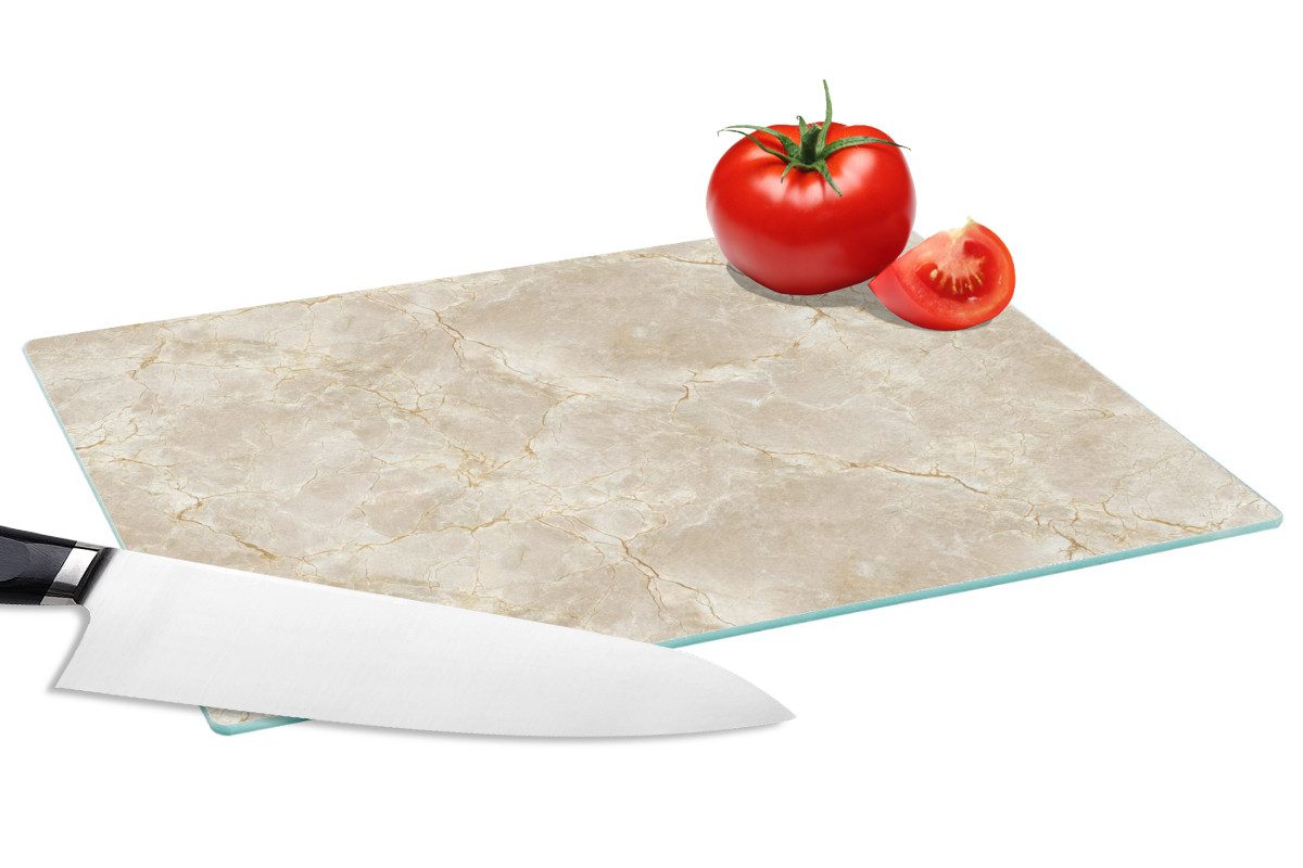MuchoWow Schneidebrett Hellbeige - Marmor - Adern, Glas, Schneidebrett Glas, Küchenbrett, Rutschfest, 28x20 cm
