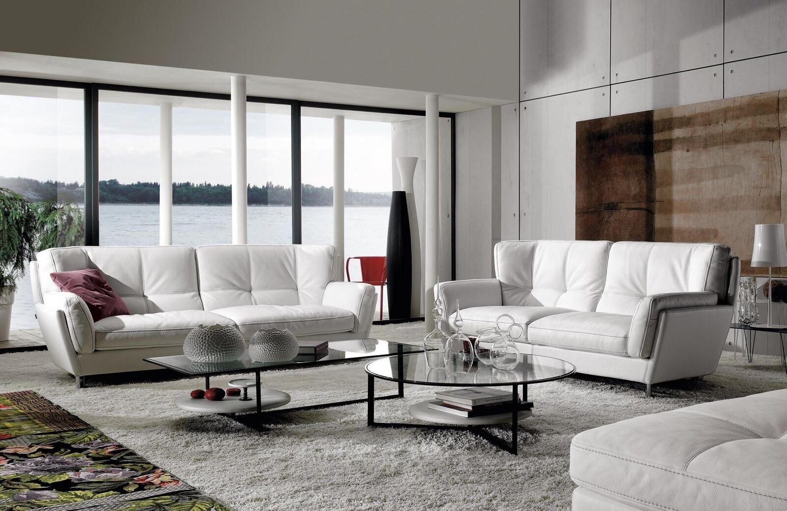 JVmoebel Sofa Sofas Set Leder Couchen Moderne Couch Gruppe Sofagarnitur 3 + 2 Sitzer Weiß