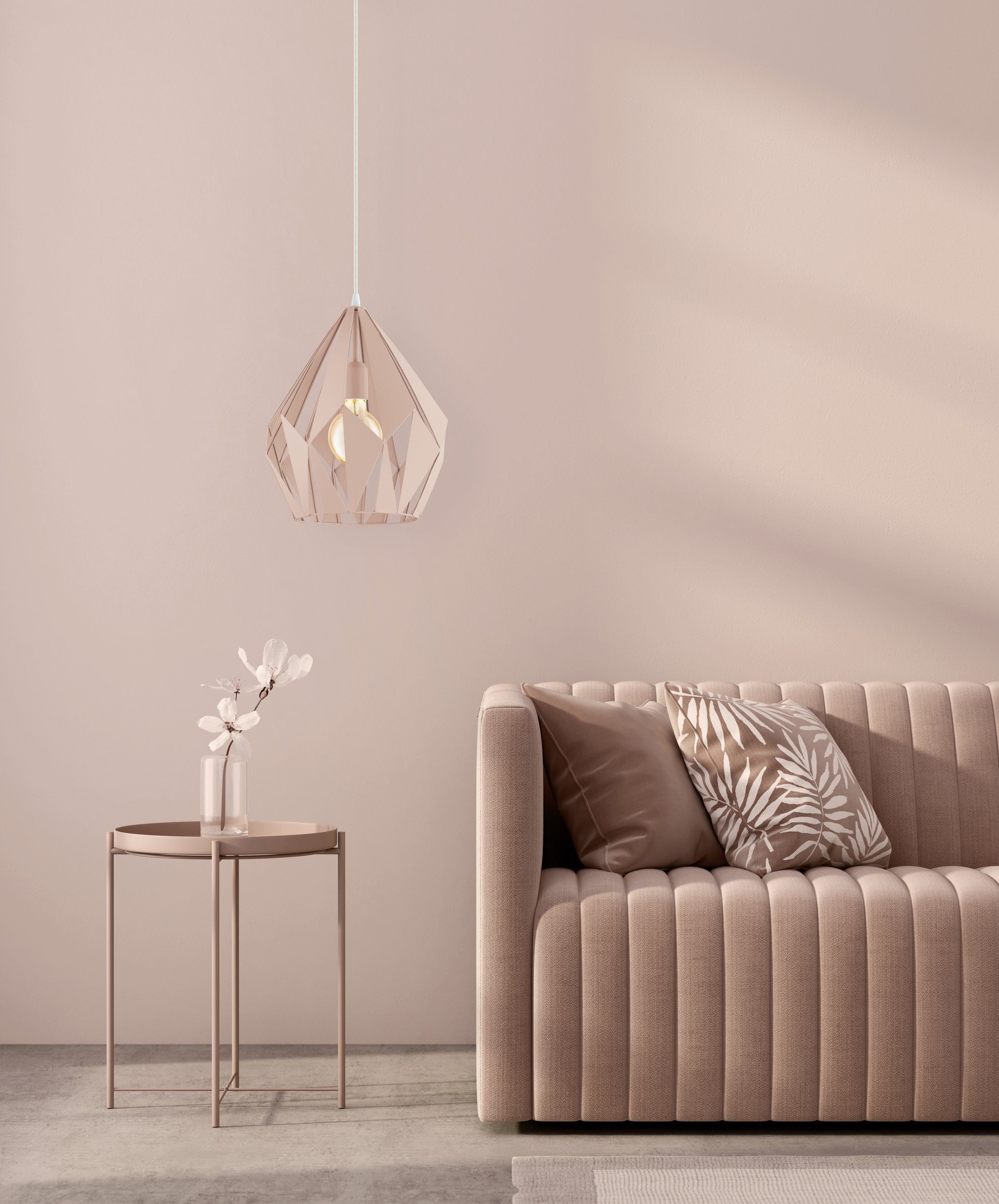 EGLO LED-Hängeleuchte Carlton-p, Leuchtmittel exklusive, Vintage Pendelleuchte, Hängelampe, Pastell apricot, E27, Ø 31 cm
