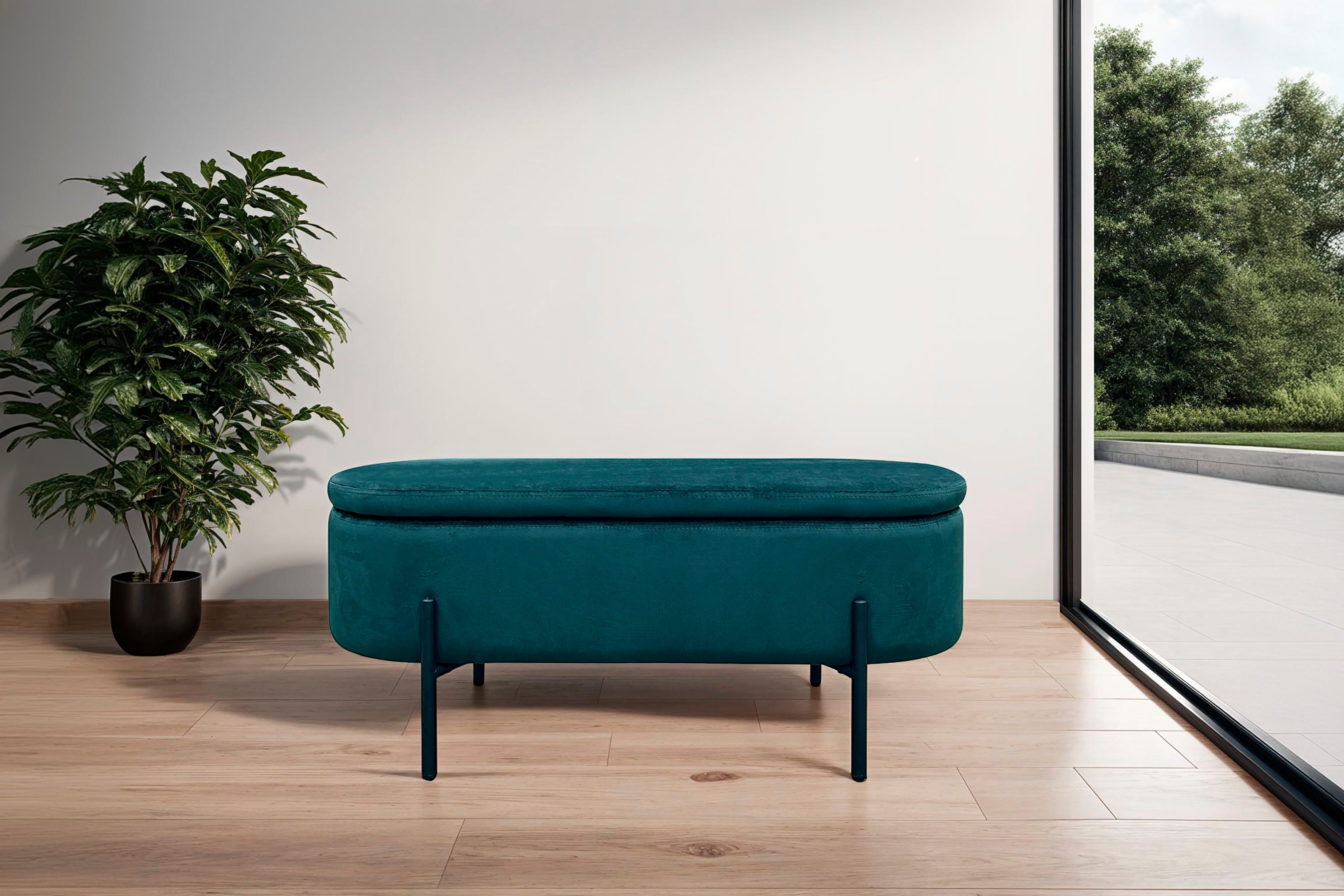 byLIVING Sitzbank NOVA, Samt, mit Stauraum/Truhe, Innenmaß Truhe 26,5 x 83cm, Höhe: 19 cm