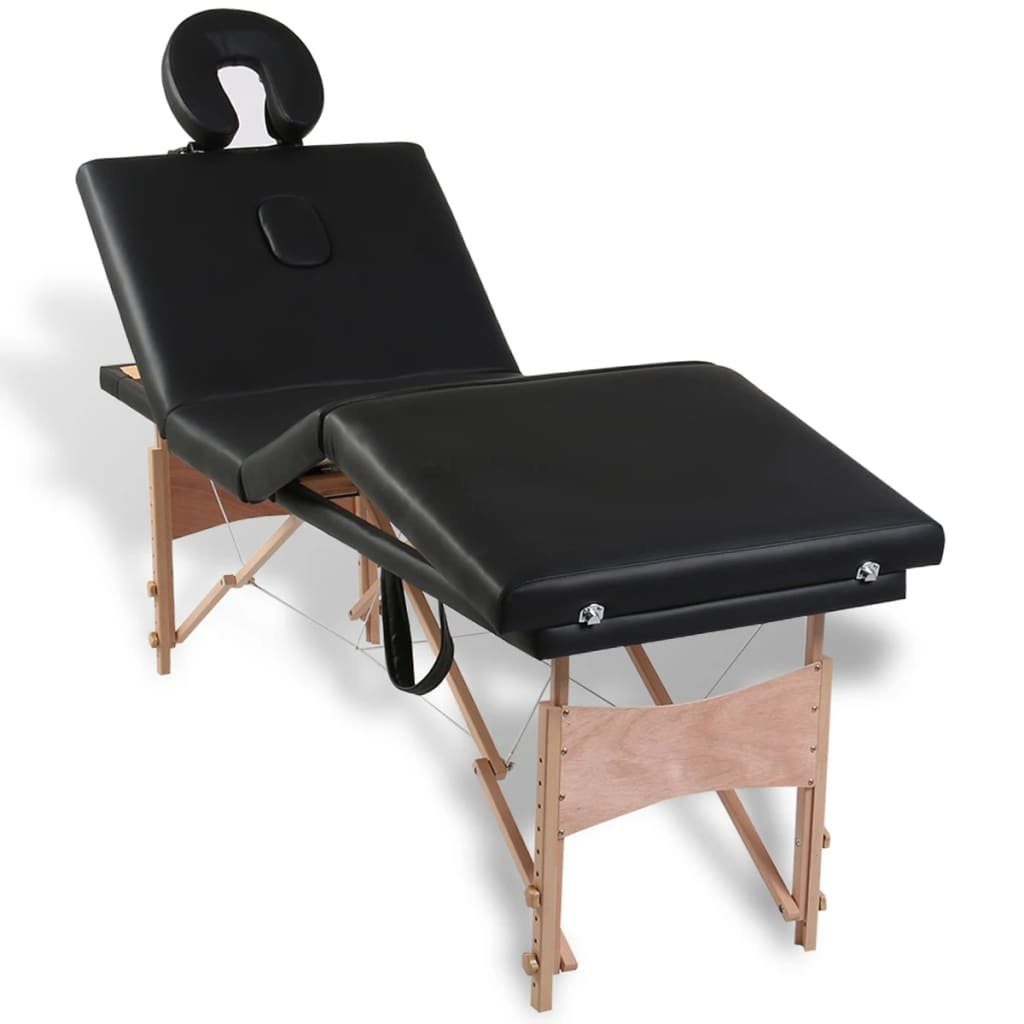 vidaXL Massageliege 4-Zonen Holzgestell Schwarz mit Klappbar Massageliege