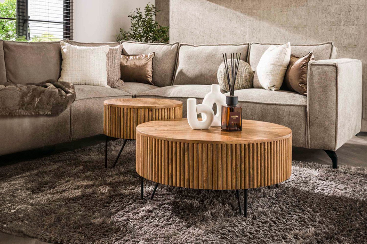 KAWOLA Couchtisch LORENA (Set, 2-St), Mangoholz braun
