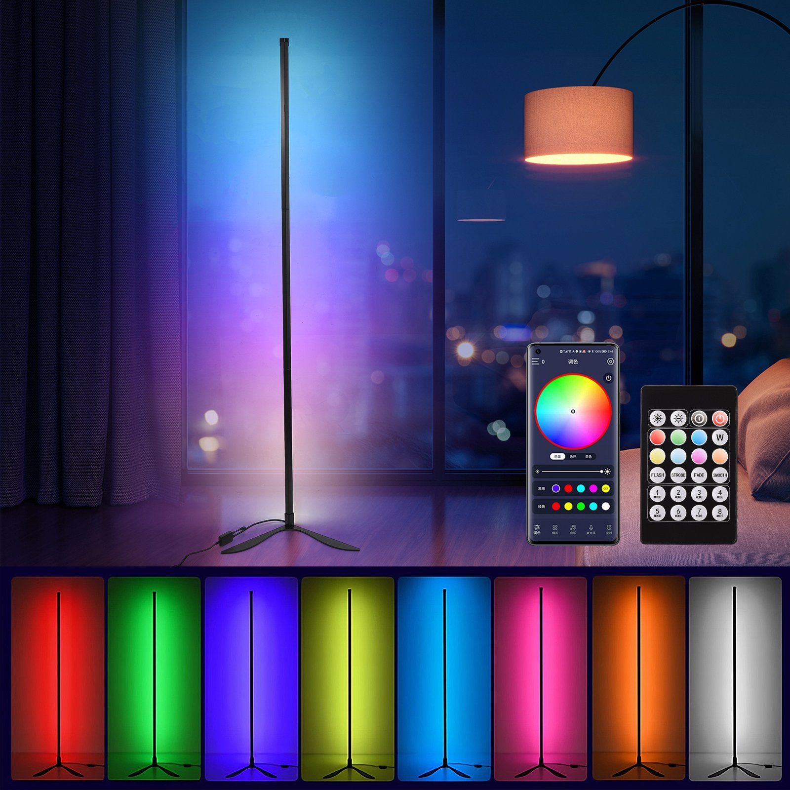 zur 141cm RGB-Eckleuchte Umgebungslicht bis Videoraum, , Boden mit SEEZSSA Decke Bluetooth-Stehlampe Spielzimmer, , Stehlampe für Fitnessstudio LED vom