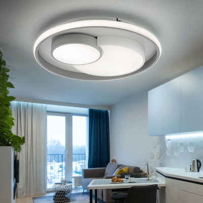 WOFI LED Deckenleuchte, LED-Leuchtmittel fest verbaut, Warmweiß, Deckenleuchte dimmbar über Schalter Wohnzimmer LED weiß grau