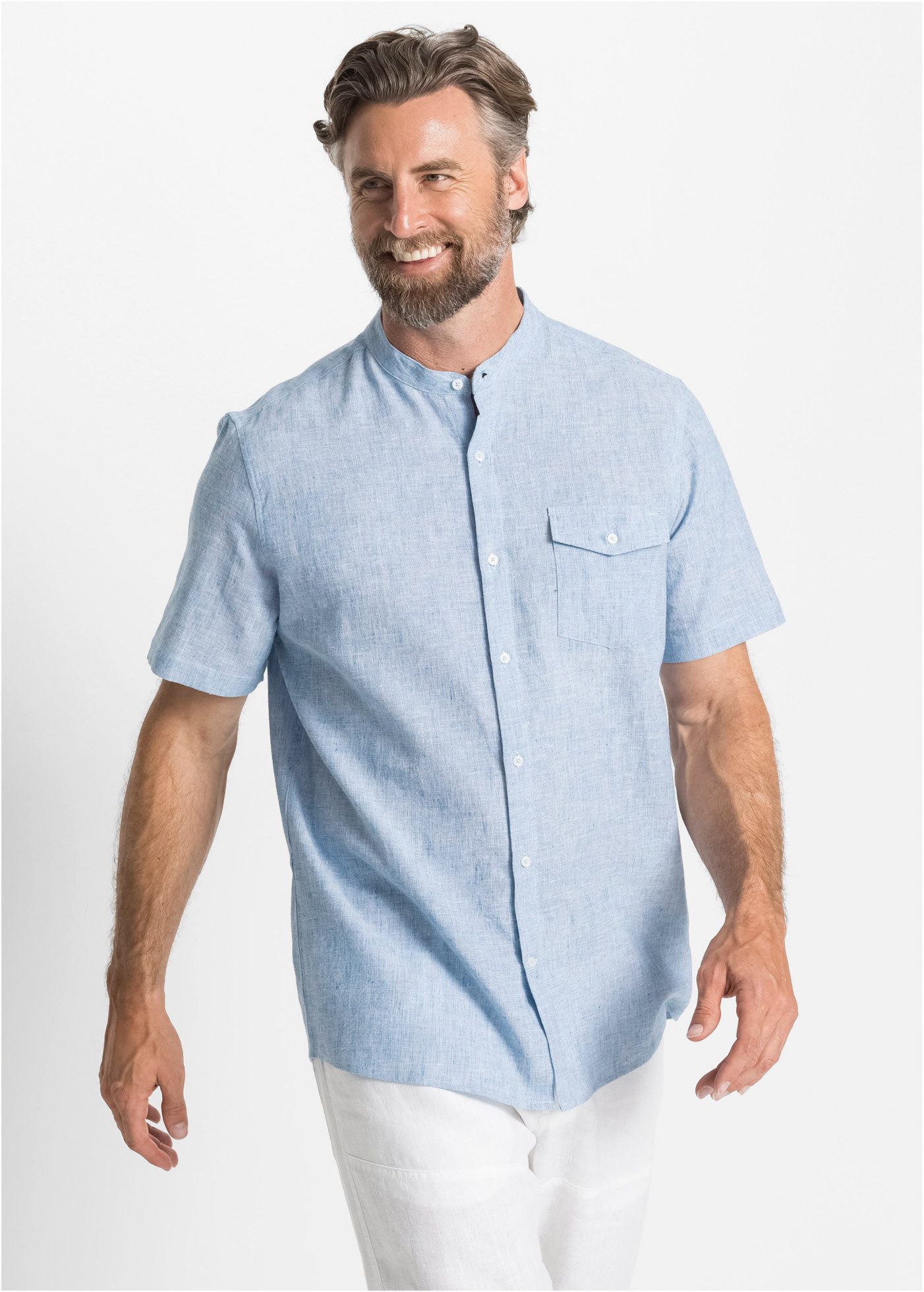 bonprix Kurzarmhemd Regular fit, aus Leinen-Baumwolle-Mix, mit Stehkragen günstig online kaufen