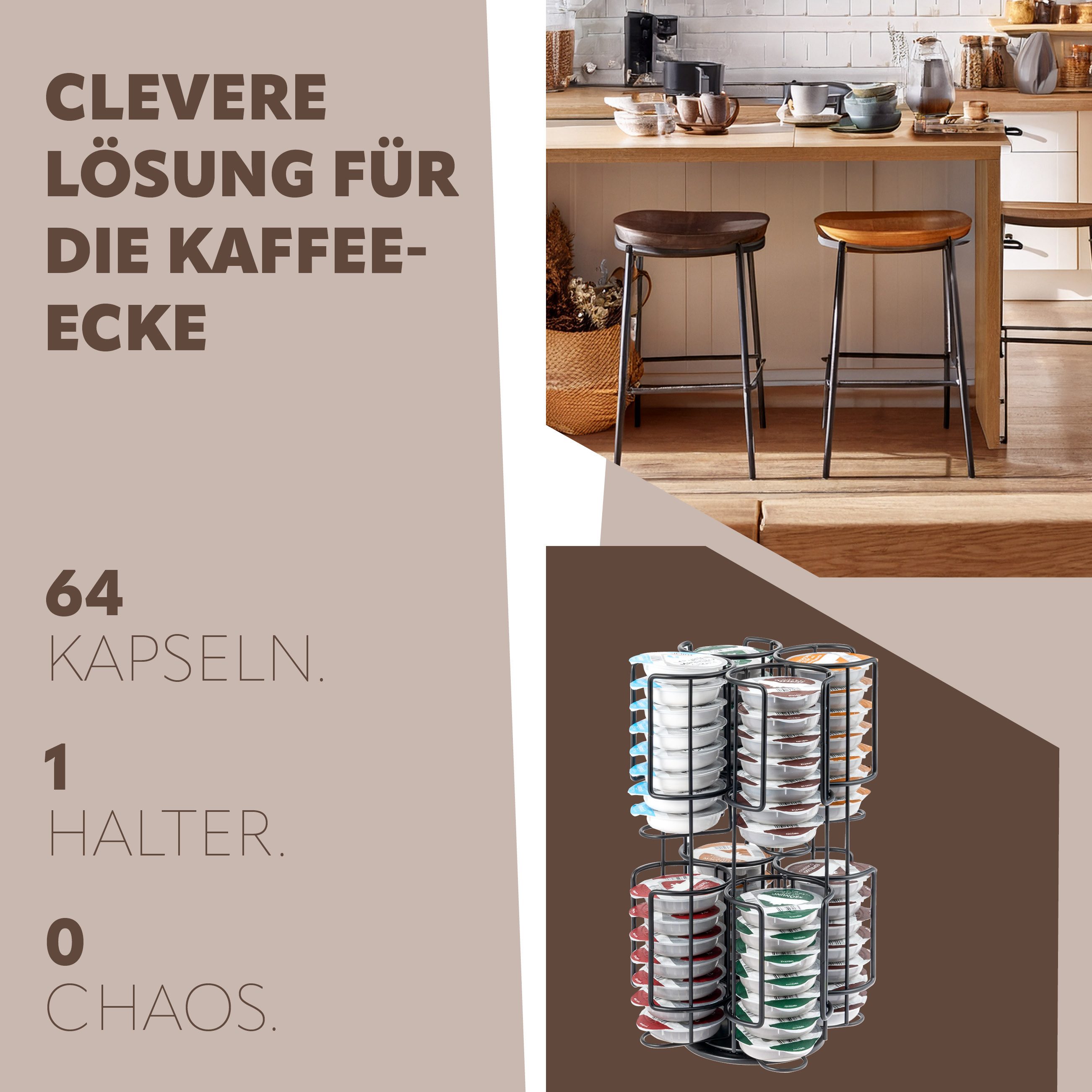 eluno Kapselspender Kapselständer, max. 64 Tassimo-Kapseln, 360° drehbar