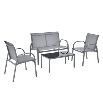 en.casa Gartenlounge-Set, (4-tlg), »Gagra« Sitzgruppe Tisch mit 2 Stühlen und Bank Hellgrau
