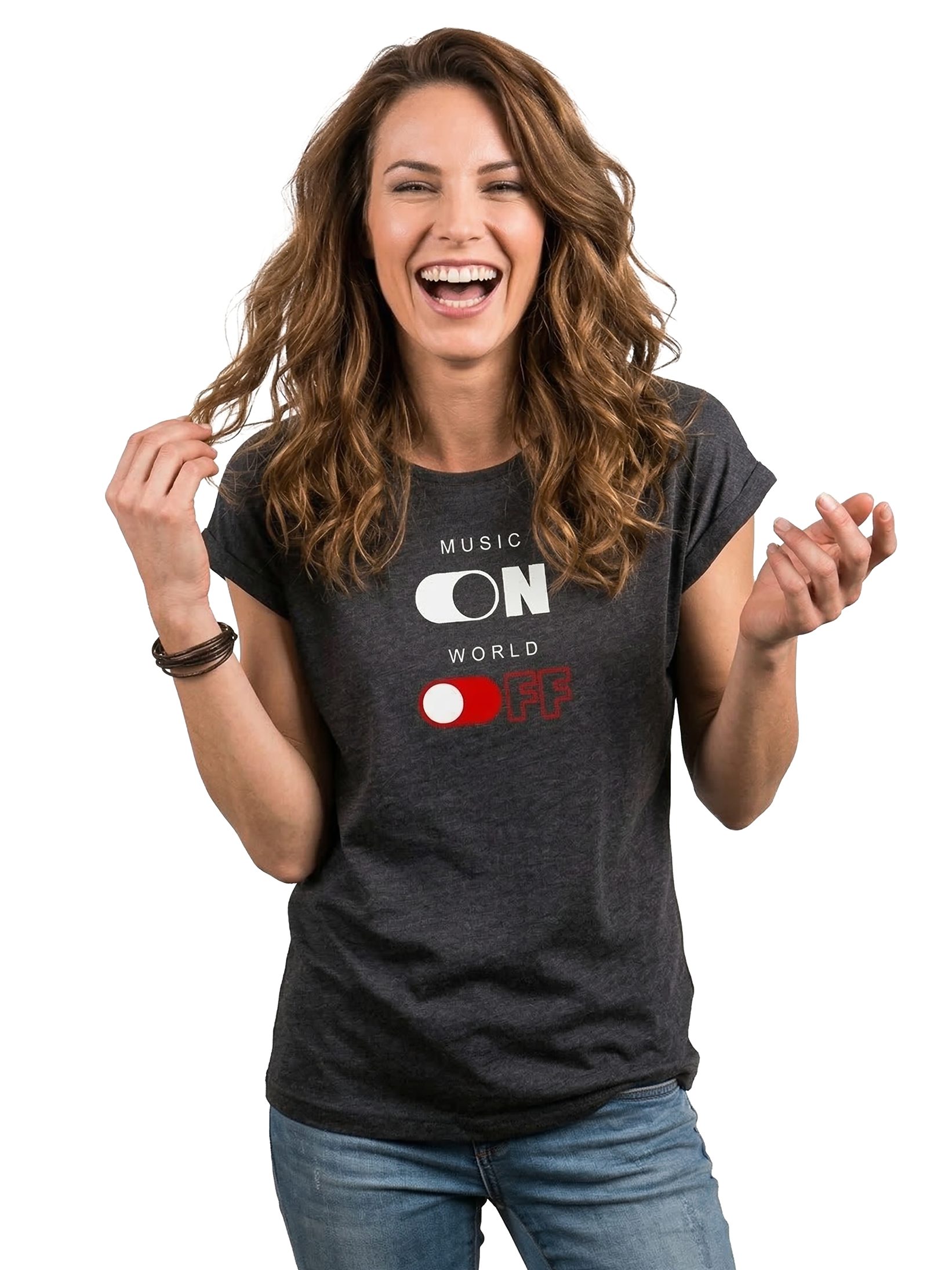 MAKAYA T-Shirt Damen Kurzarm Top mit Music On Print – Party & Freizeit (Schwarz, Blau, Dunkelgrau, 34, 36, 38, 40, 42, 44, 46, 48) Baumwolle