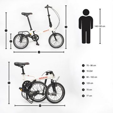 Olotos Faltrad NOAHK Faltbar-Fahrräder, Klapprad, 0 Gang, 16 Zoll mit Quick-Fold-System