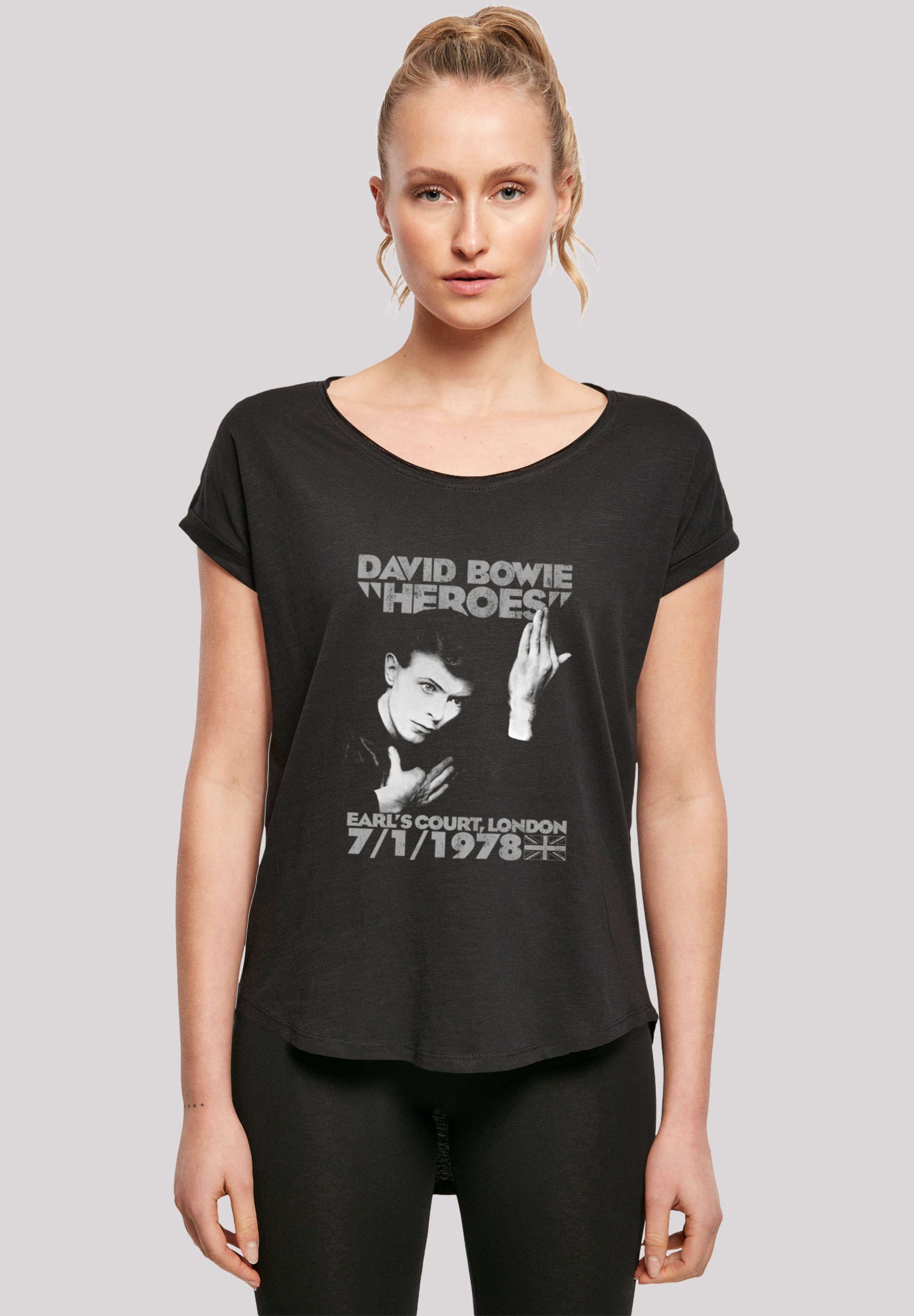 Print, T-Shirt F4NT4STIC David Bowie Heroes lang extra Damen T-Shirt Court geschnittenes Earls Hinten
