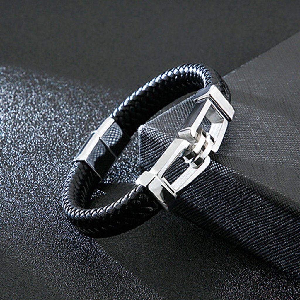 MIRROSI Lederarmband Mischung Leder, Leder "KNOTEN" geflochten Armband aus Edelstahl echtem Schwarz, stilvolle und Handgefertigt Herren