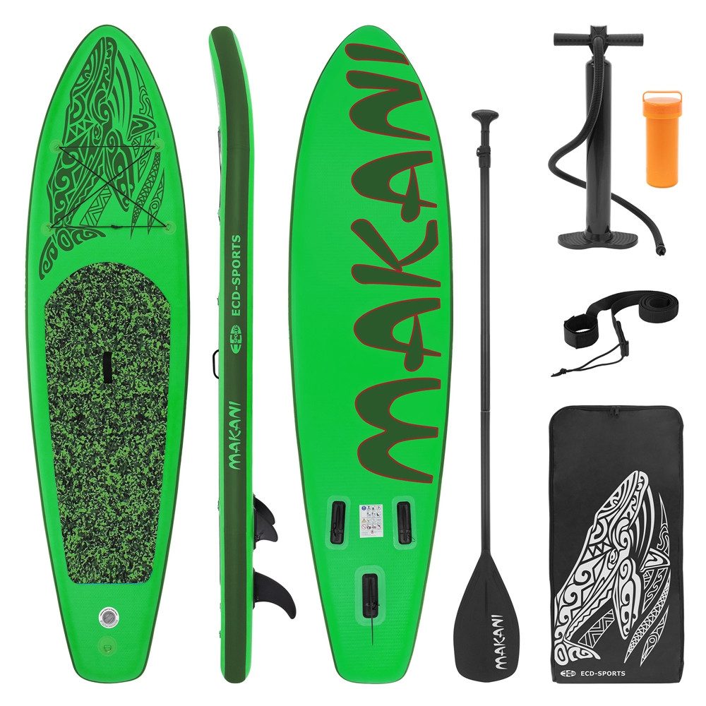ECD Germany SUP-Board Stand Up Paddle Board aus PVC Paddelboard Paddling Board, Stand-Up Paddle-Board, SUP Board 320x80x15 cm 120 kg Traglast rutschfest grün inkl Zubehör