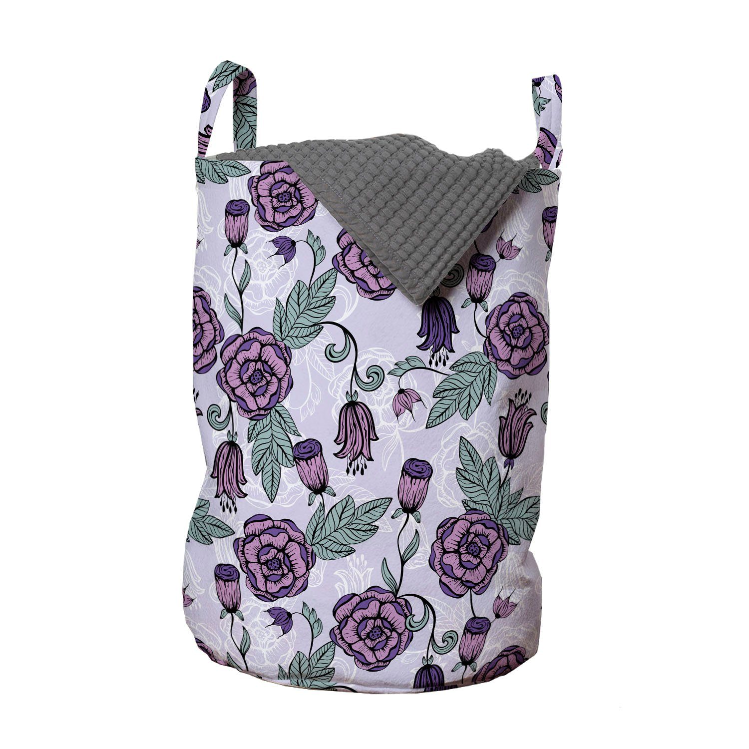 Abakuhaus Wäschesäckchen Wäschekorb mit Griffen Kordelzugverschluss für Waschsalons, Blume Funky Blumenmuster Violet