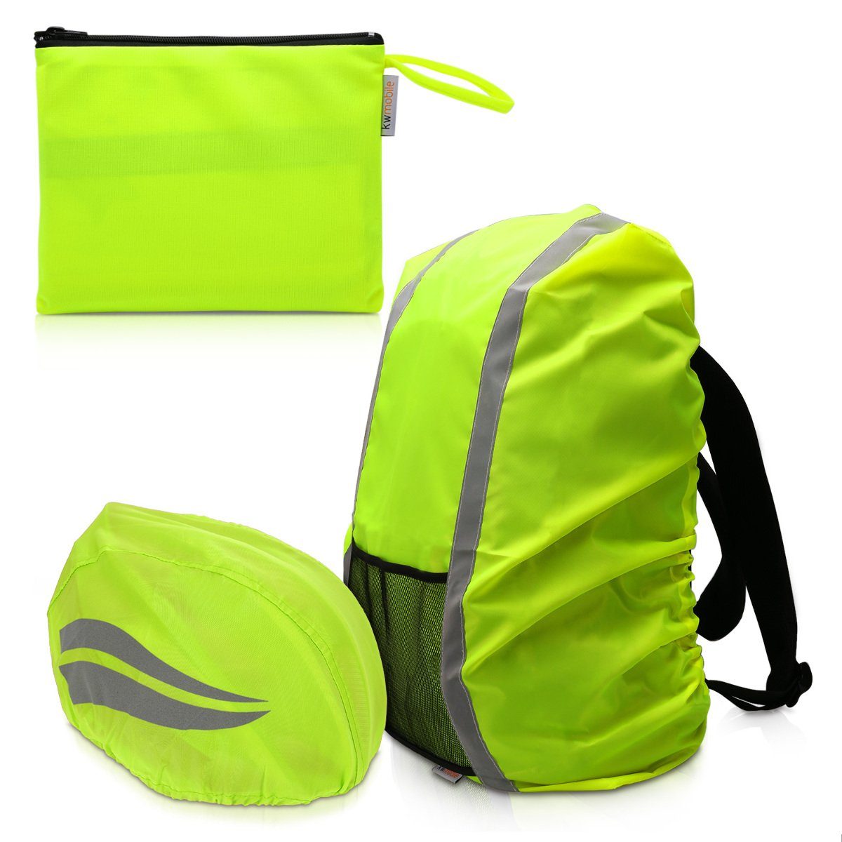 kwmobile Schutzweste Regenschutz Set für Helm Rucksack - Helmüberzug Regenhülle Neon Gelb | Protektorenwesten