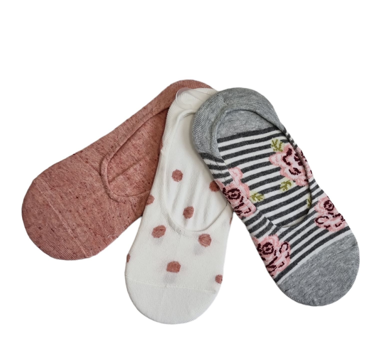CNB Füßlinge CNB Low Cut Sneaker BW mit Blumen 3 Farben (Packung, 3 Paar) Silikonband in der Ferse