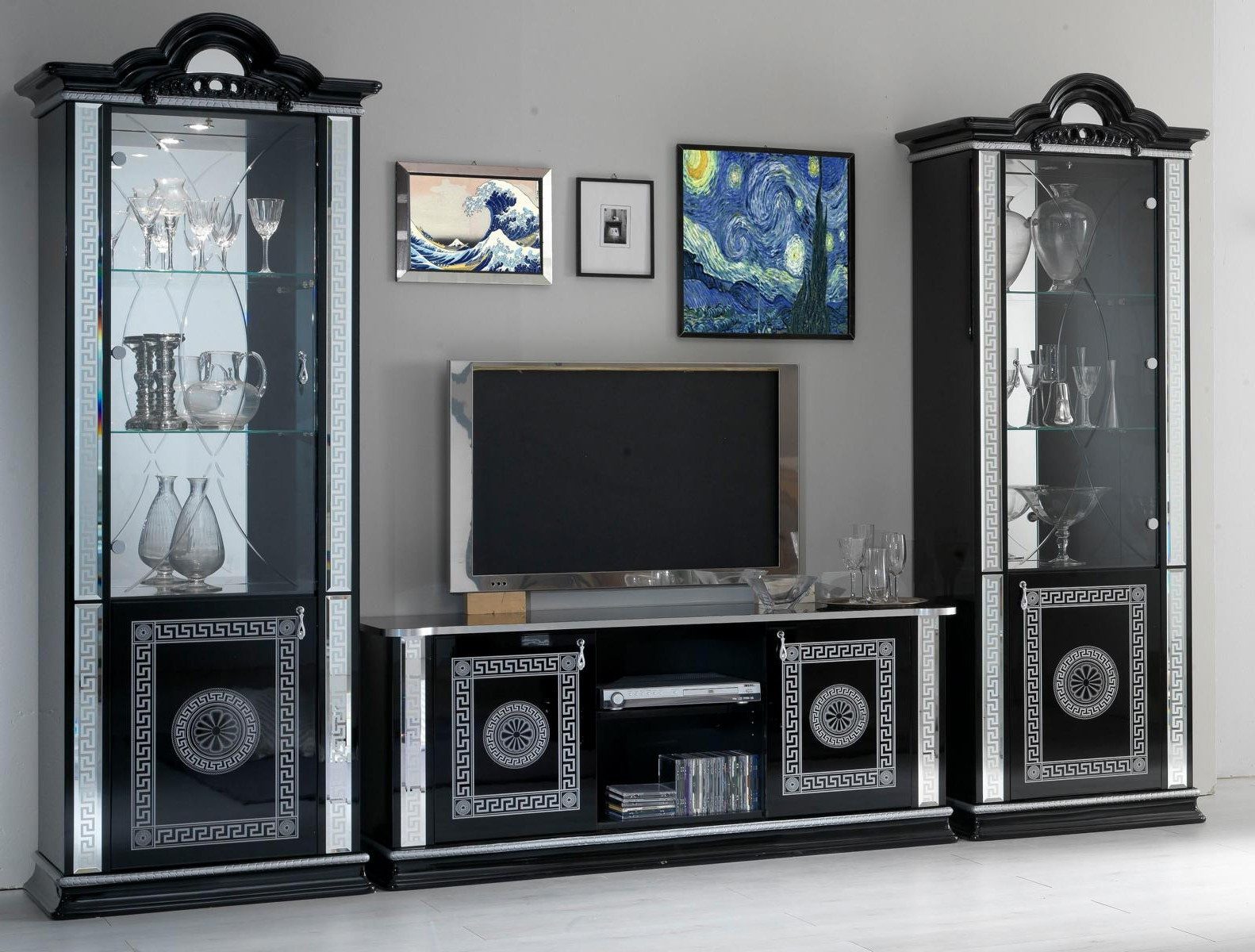 Xlmoebel Wohnzimmer-Set 3-teiliges Wohnwand Set mit Vitrine, Kommode und Regal, Made in Europa