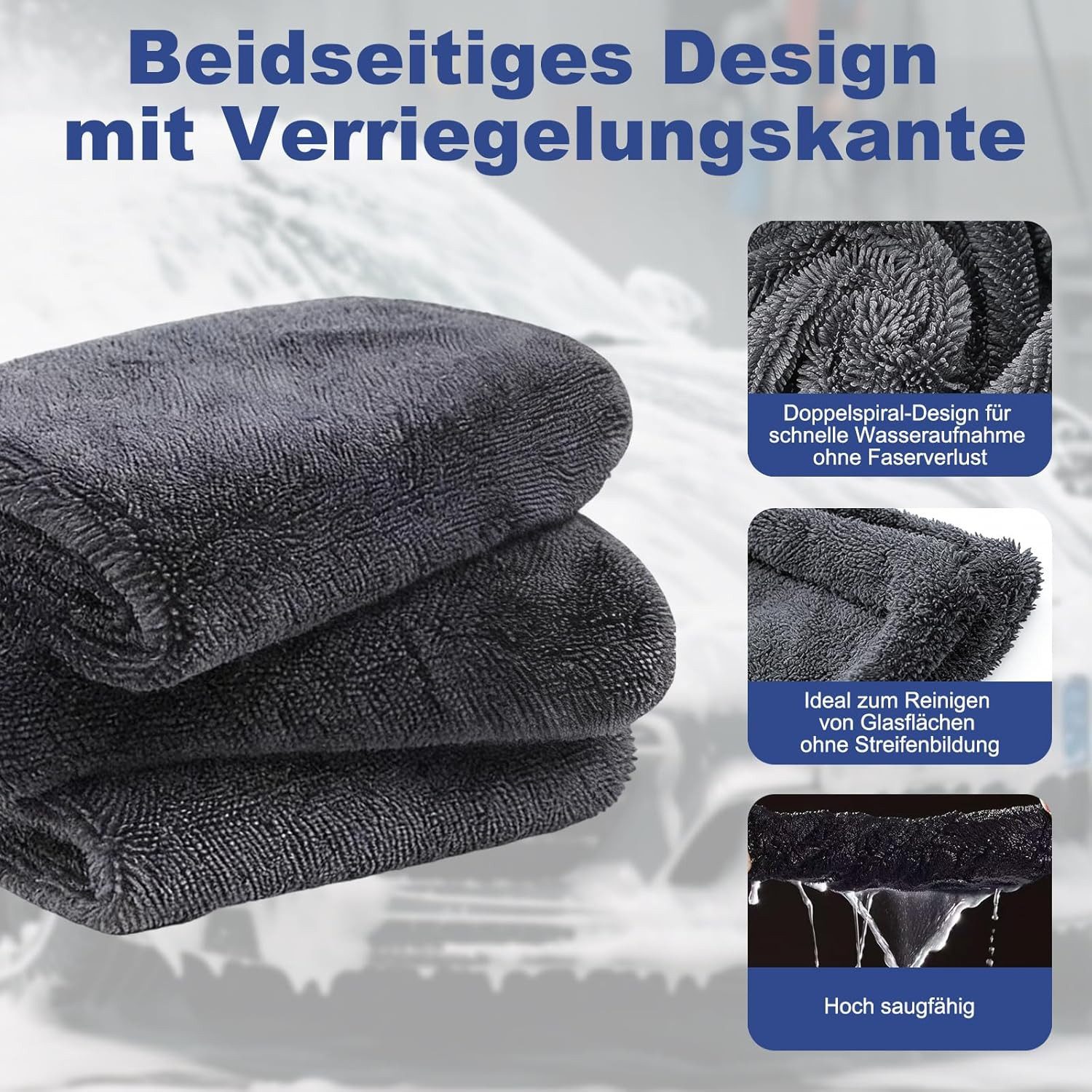 ibettertec Auto Trockentuch XXL 90x60 cm Mikrofasertuch fusselfrei Mikrofasertuch (Auto Trockentuch XXL 90 x 60 cm – saugstarkes Mikrofasertuch für Autopflege, Motorrad, Wohnmobil und Boot, fusselfrei, streifenfrei und lackschonend)