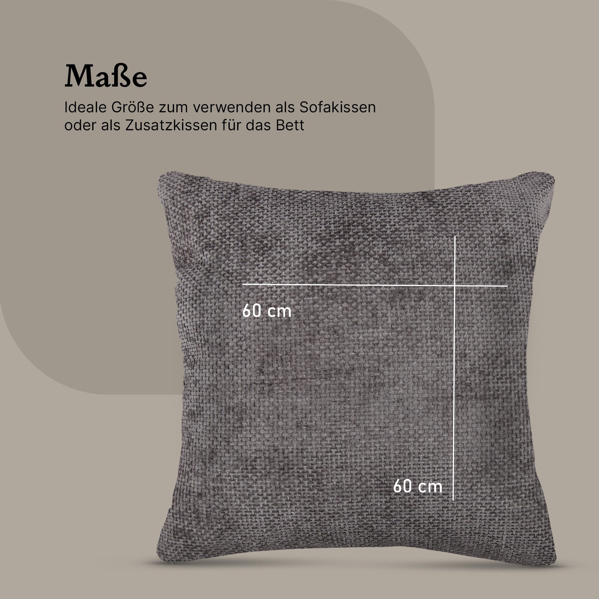 Bestlivings Kissenhüllen Chenille Cross, 60x60cm, verdeckter Reißverschluss, waschbar bei 30 °C – Bild 3 von 5