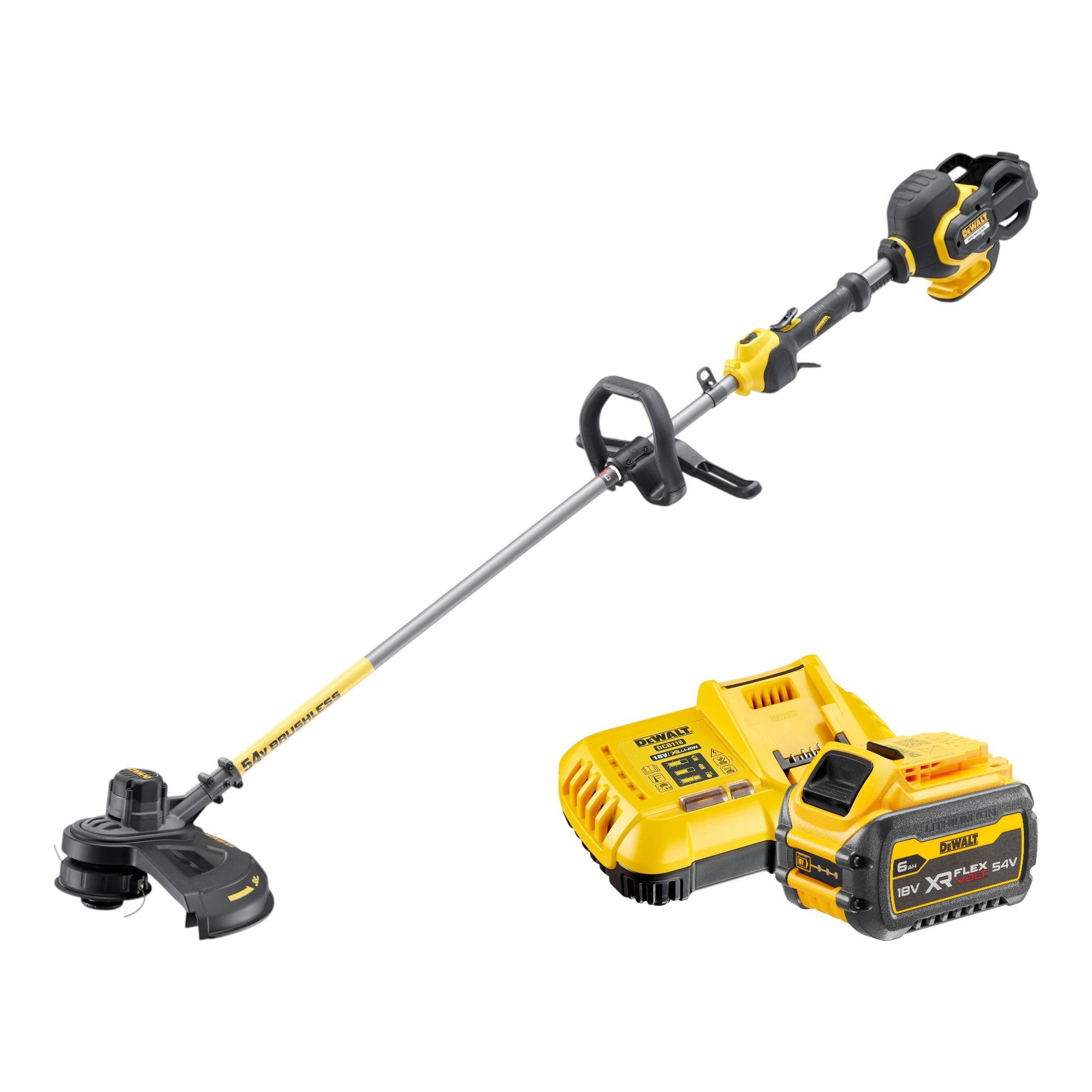 DeWalt Akku-Rasentrimmer DCM 571 T1 54 V FlexVolt 38 cm Brushless + 1x Akku 6,0 Ah + Lader