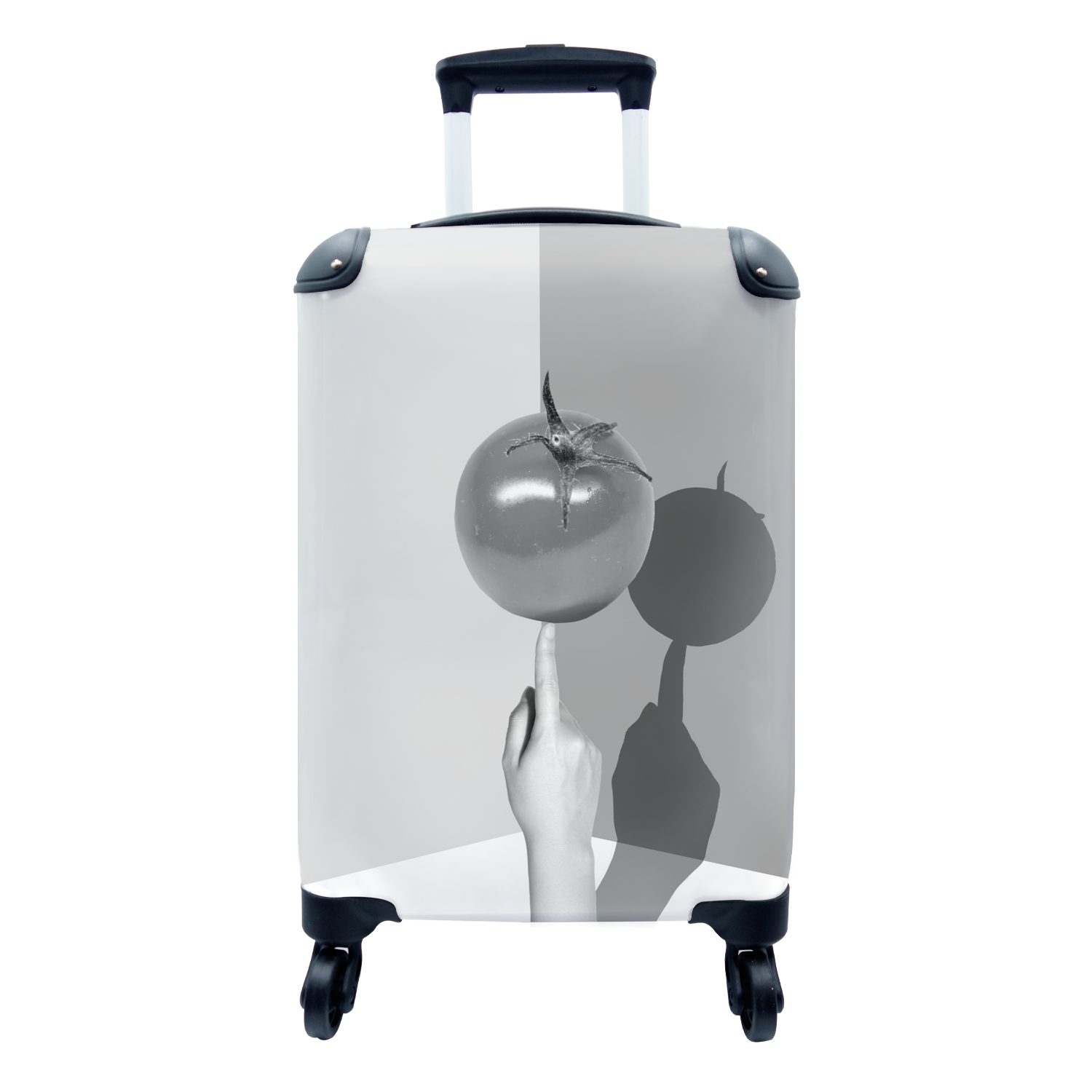 MuchoWow Handgepäckkoffer Tomate im Gleichgewicht - schwarz und weiß, 4 Rollen, Reisetasche mit rollen, Handgepäck für Ferien, Trolley, Reisekoffer