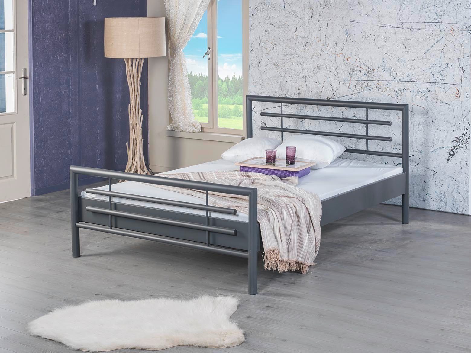 silbergrau Metallbett Metallbett, Metall stabiles BedBox pulverbeschichtetes Lola, zeitloses