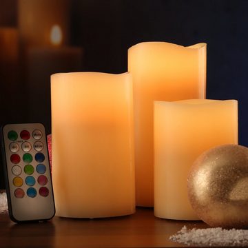MARELIDA LED-Kerze LED Kerzenset Echtwachs Farbwechsel Fernbedienung Timer D: 7,5cm 3St. (3-tlg)