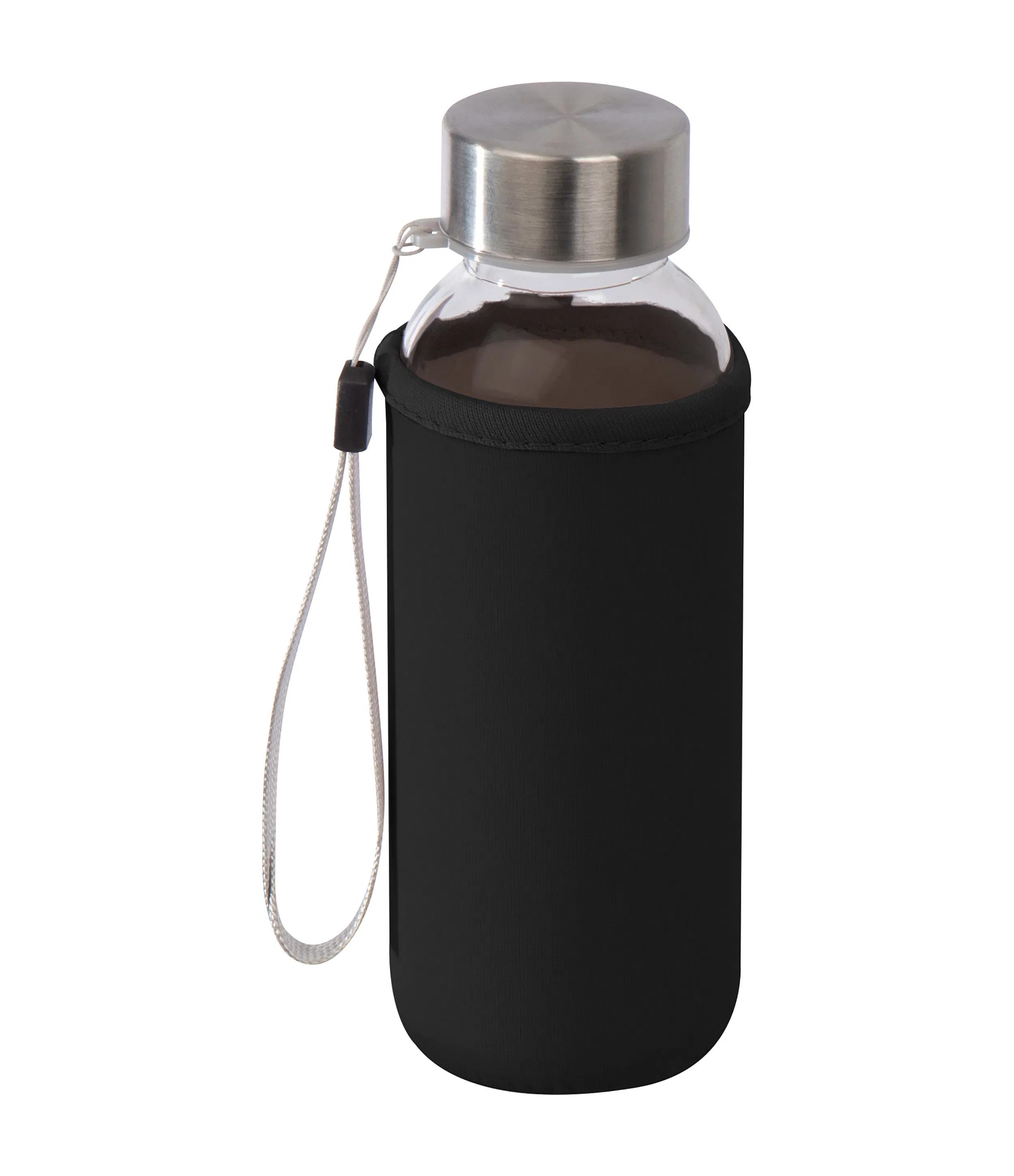 Macma Trinkflasche Glas Trinkflasche mit schwarzen Neoprenüberzug / 300ml / Farbe: transp
