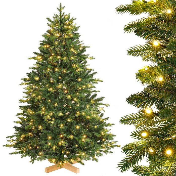 Yorbay Künstlicher Weihnachtsbaum Künstlicher Tannenbaum mit LED Beleuchtung Weihnachstbaum aus PE PVC 150 / 180 / 210 cm auswählbar mit Holzständer Nordmanntanne Weihnachtsbaum Christbaum für Weihnachten-Dekoration
