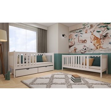 Lomadox Kinderbett KANGRU-162, Kiefer weiß, Etagenbett mit 2 Liegeflächen 90x200 cm